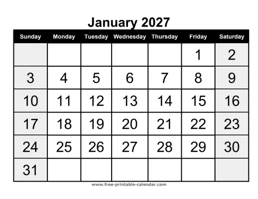 january 2027 portrait calendar