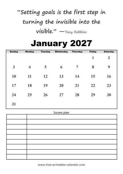 january 2027 calendar with quotes