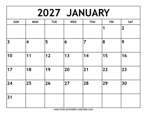 january 2027 calendar