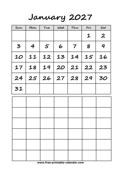 cute january 2027 calendar