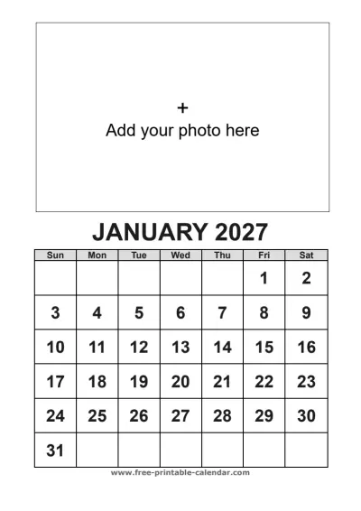 january 2027 photo calendar