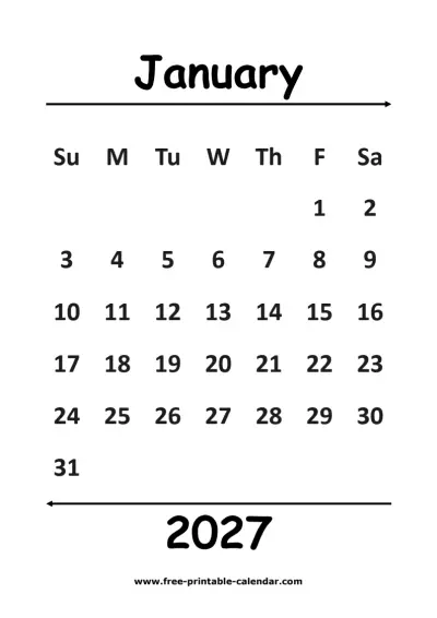 simple january 2027 calendar
