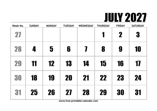 large print july 2027 calendar