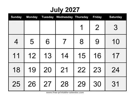 july 2027 portrait calendar