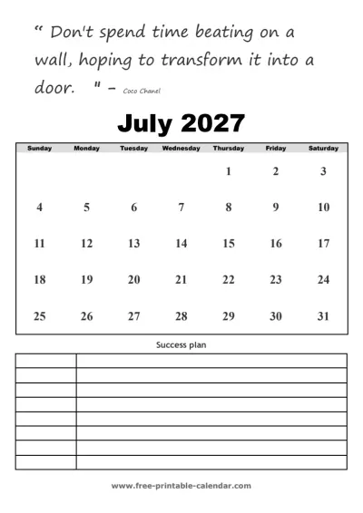 july 2027 calendar with quotes