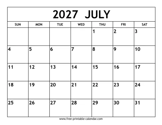 july 2027 calendar