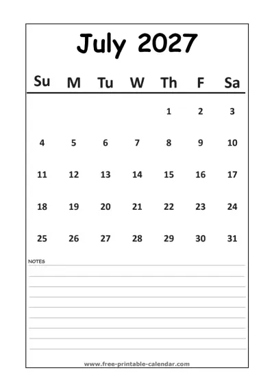 minimalist july 2027 calendar