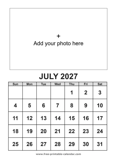 july 2027 photo calendar