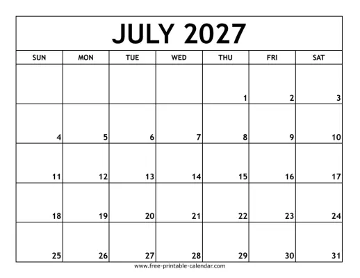 july 2027 printable calendar