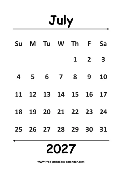 simple july 2027 calendar