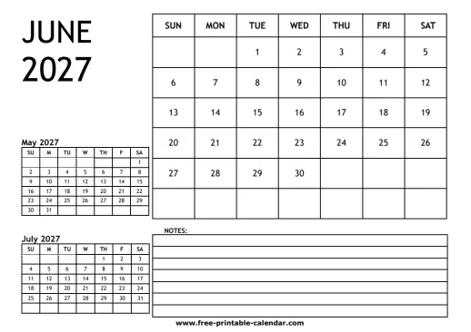june 2027 3 month calendar