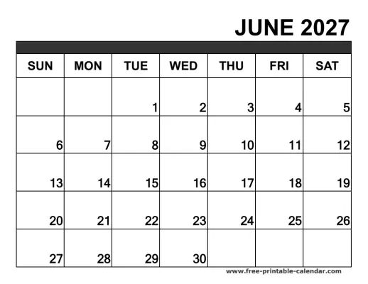 june 2027 blank calendar