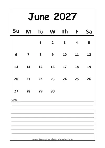 minimalist june 2027 calendar