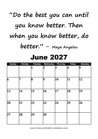 motivational june 2027 calendar