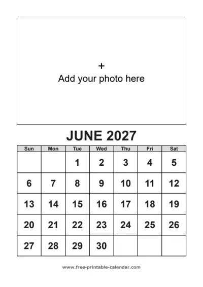 june 2027 photo calendar