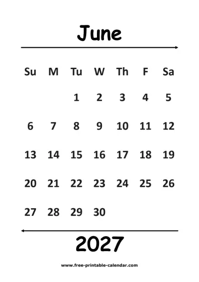 simple june 2027 calendar