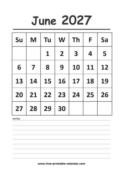 june 2027 vertical calendar