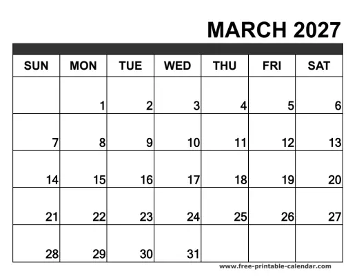 march 2027 blank calendar