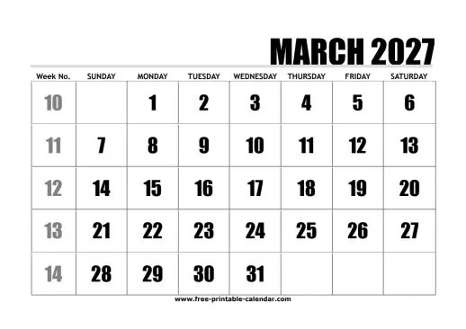 large print march 2027 calendar