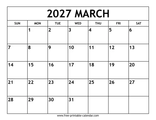 march 2027 calendar