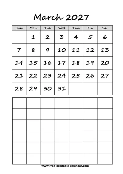 cute march 2027 calendar