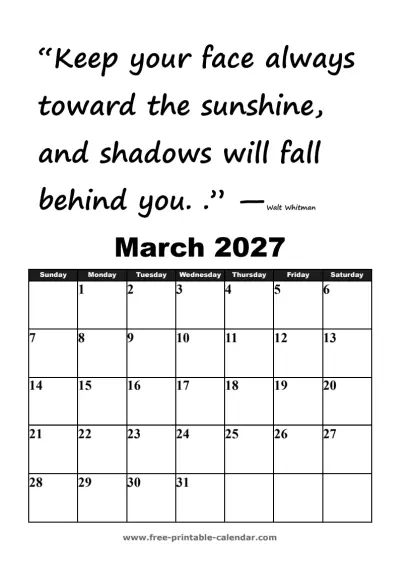 motivational march 2027 calendar