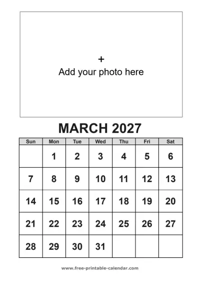 march 2027 photo calendar