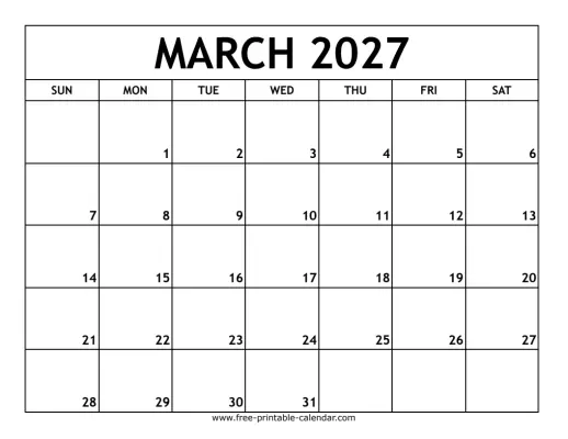 march 2027 printable calendar