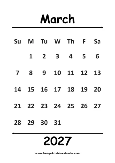 simple march 2027 calendar
