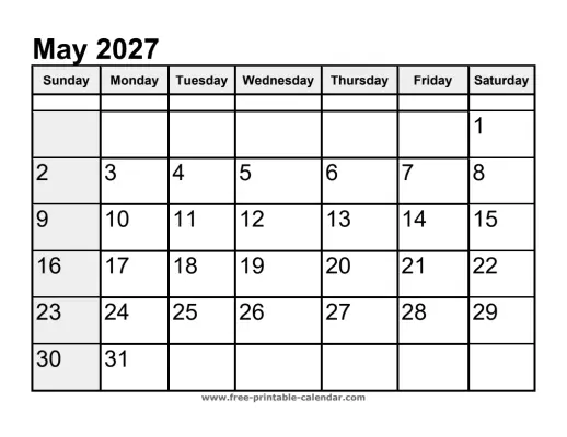 sunday highlighted may 2027 calendar