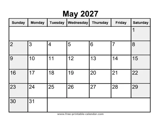 weekend highlighted may 2027 calendar
