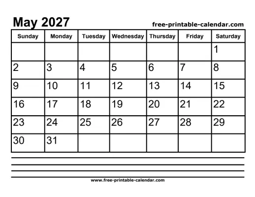 may 2027 calendar with notes