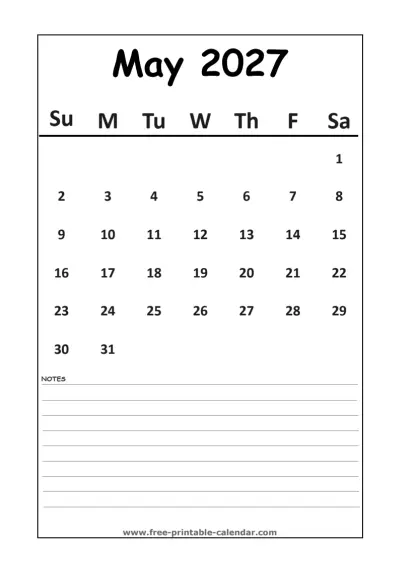 minimalist may 2027 calendar