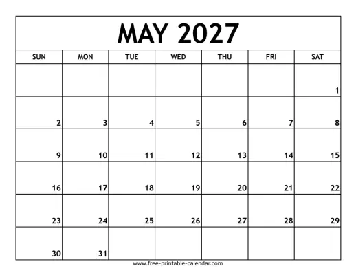 may 2027 printable calendar