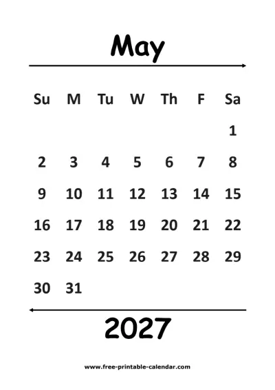 simple may 2027 calendar
