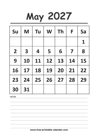 may 2027 vertical calendar