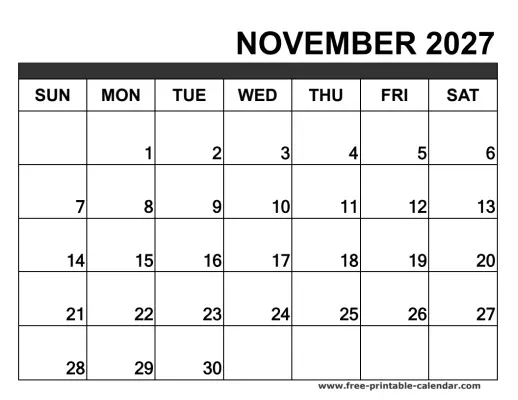 november 2027 blank calendar