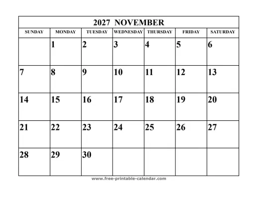 november 2027 landscape calendar