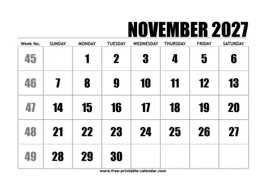 large print november 2027 calendar