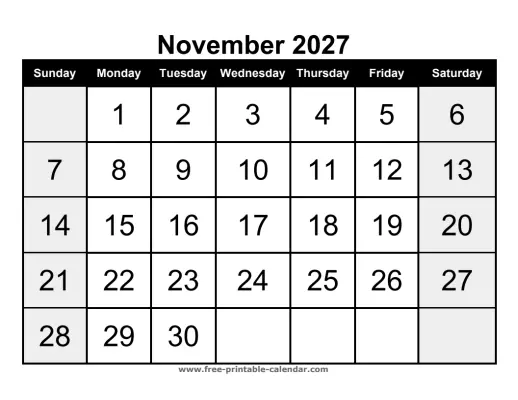 november 2027 portrait calendar