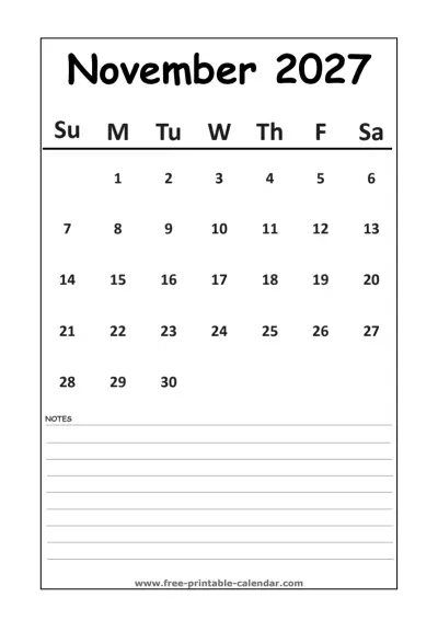 minimalist november 2027 calendar