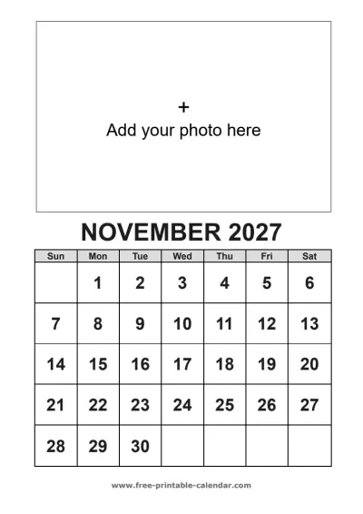 november 2027 photo calendar
