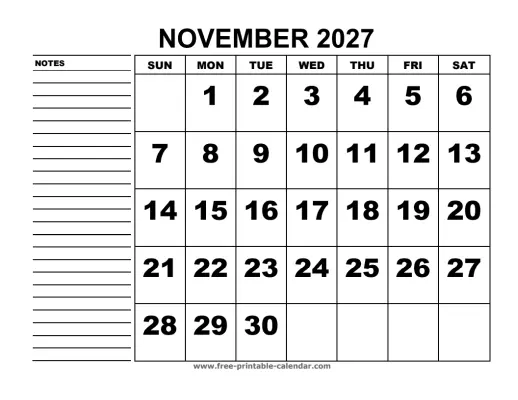 november 2027 planner calendar