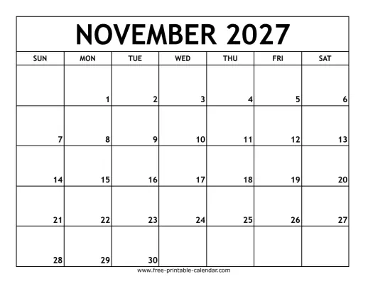 november 2027 printable calendar