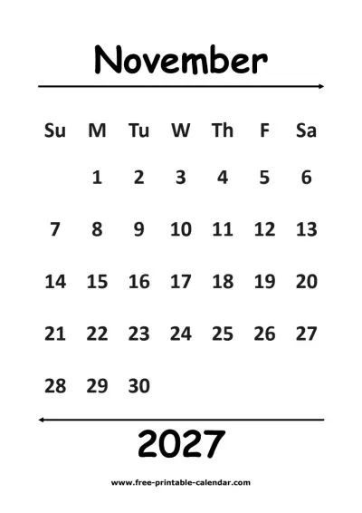 simple november 2027 calendar