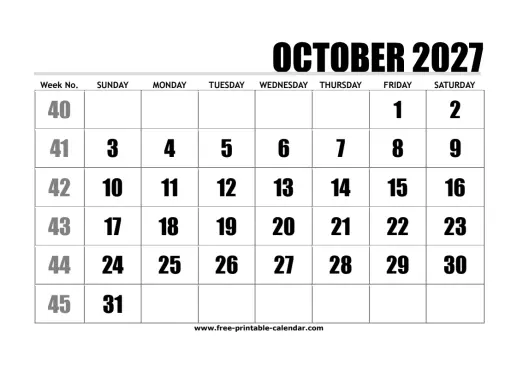 large print october 2027 calendar