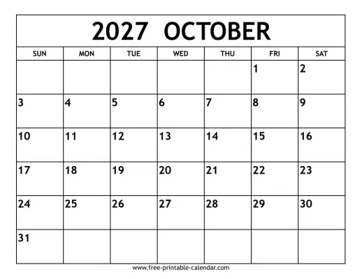 october 2027 calendar