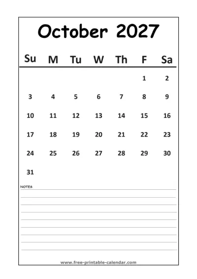 minimalist october 2027 calendar