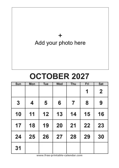october 2027 photo calendar