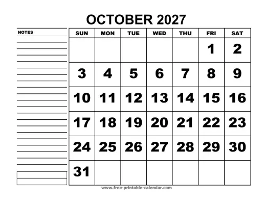 october 2027 planner calendar